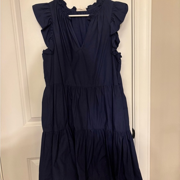 Chic Navy Ruffle Mini Dress - Picture 3 of 4